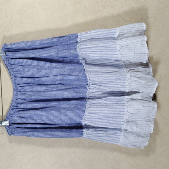 02522 Rails blue & white mostly linen Madeline Stripe skirt M - Picture 4 of 11